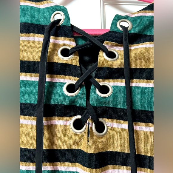 J.O.A. Striped shift dress from Anthropologie. Size medium. Green, pink, beige - Picture 3 of 4